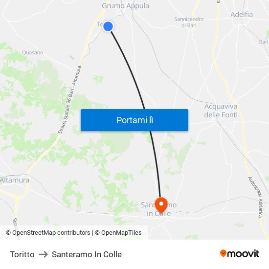 Toritto to Santeramo In Colle map
