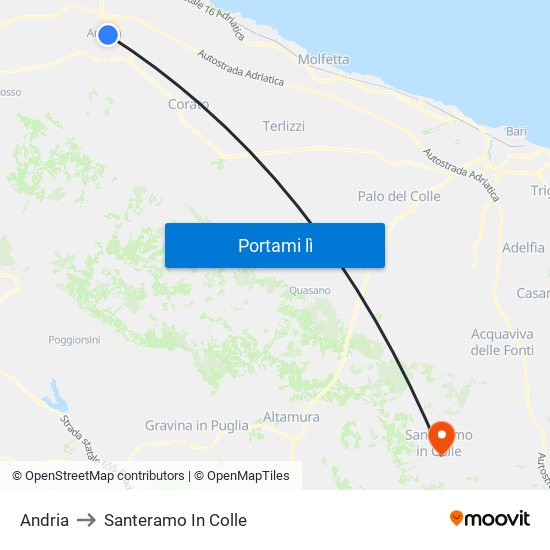 Andria to Santeramo In Colle map