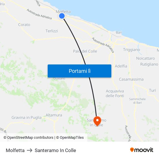 Molfetta to Santeramo In Colle map