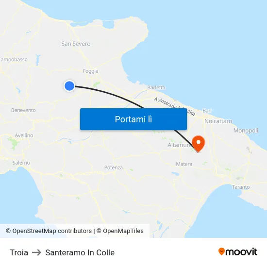 Troia to Santeramo In Colle map