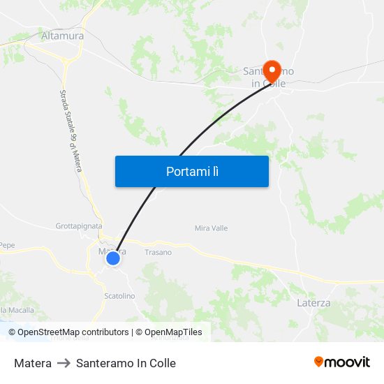 Matera to Santeramo In Colle map