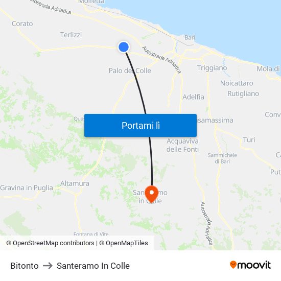 Bitonto to Santeramo In Colle map