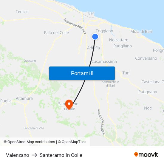 Valenzano to Santeramo In Colle map