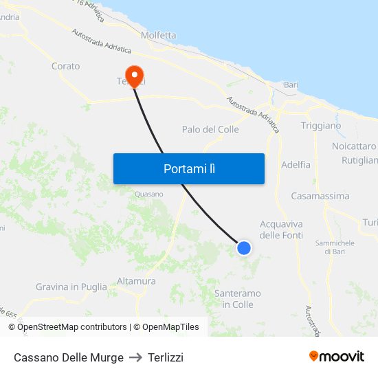 Cassano Delle Murge to Terlizzi map