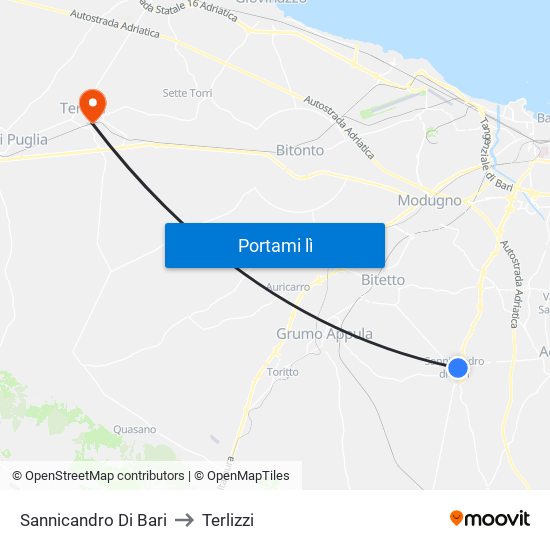 Sannicandro Di Bari to Terlizzi map