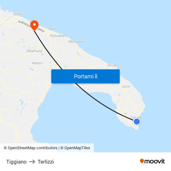 Tiggiano to Terlizzi map