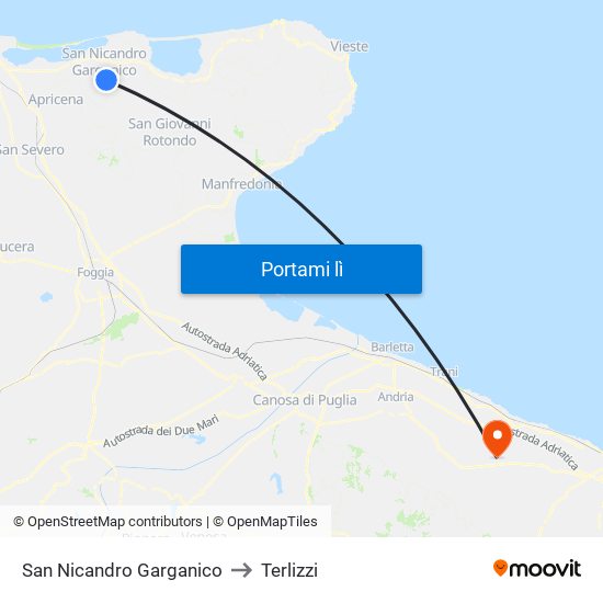 San Nicandro Garganico to Terlizzi map