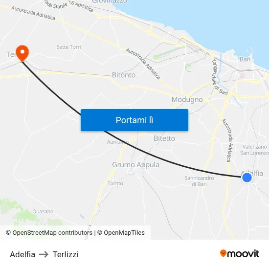 Adelfia to Terlizzi map
