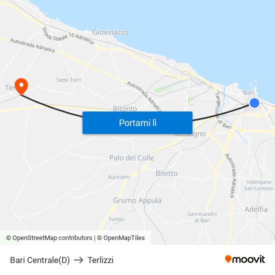 Bari Centrale(D) to Terlizzi map