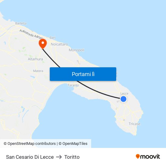 San Cesario Di Lecce to Toritto map