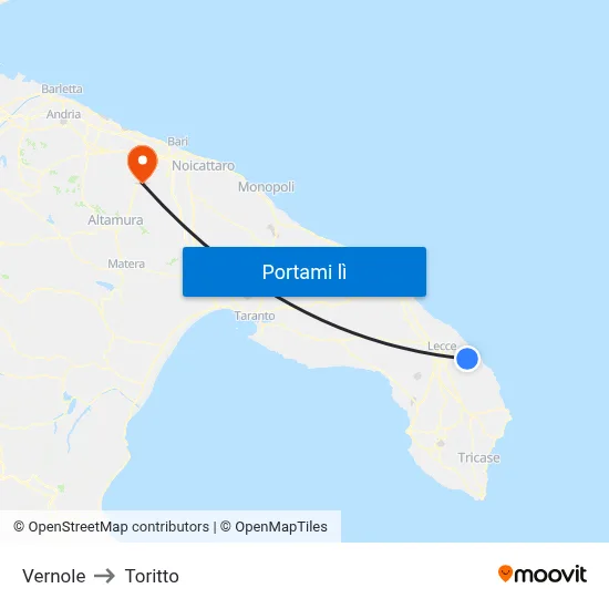 Vernole to Toritto map