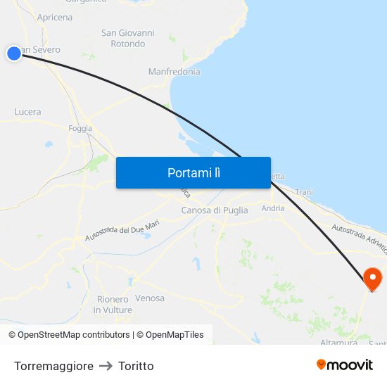 Torremaggiore to Toritto map