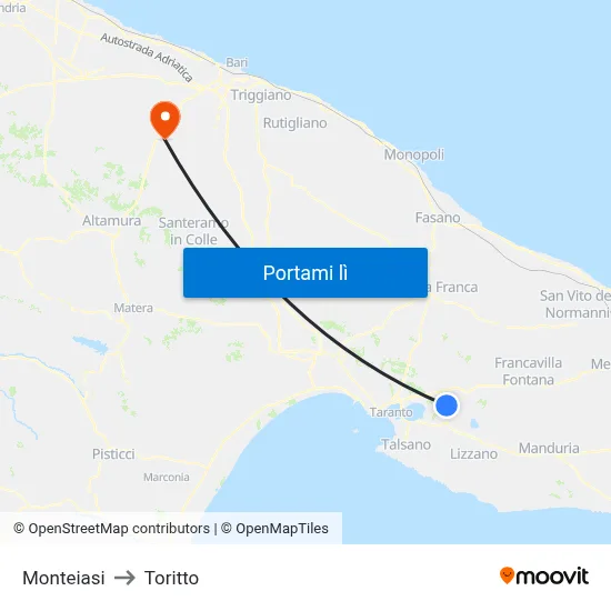 Monteiasi to Toritto map