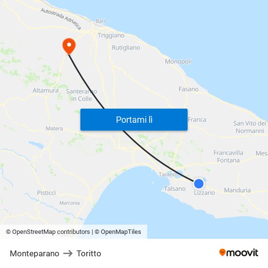 Monteparano to Toritto map