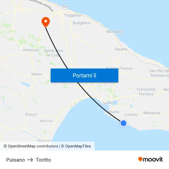 Pulsano to Toritto map