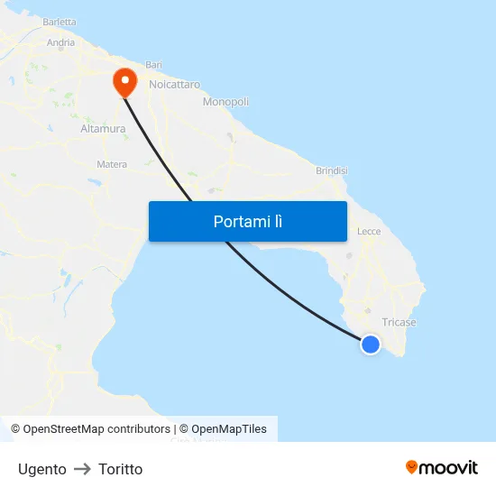 Ugento to Toritto map