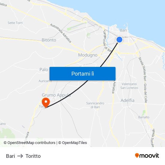 Bari to Toritto map