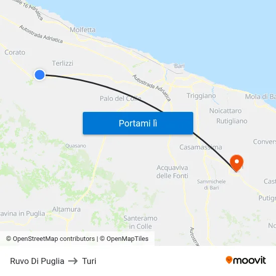 Ruvo Di Puglia to Turi map
