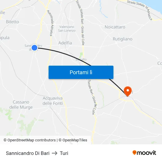 Sannicandro Di Bari to Turi map
