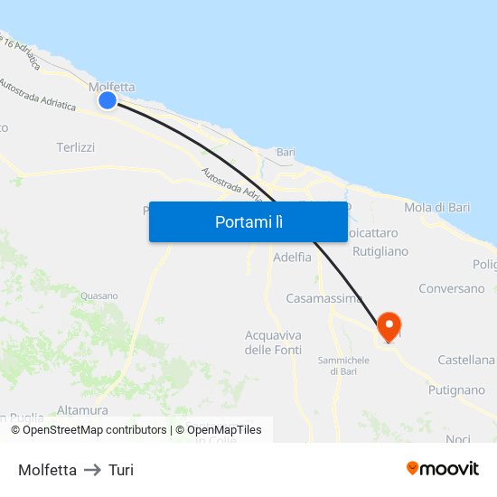 Molfetta to Turi map