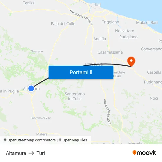 Altamura to Turi map