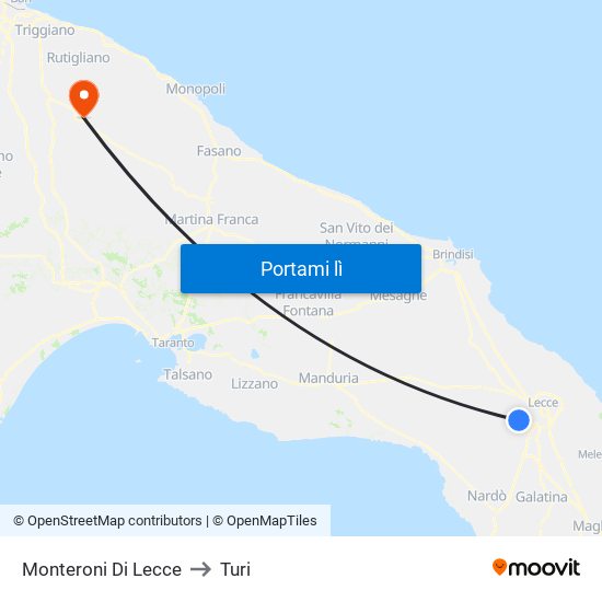 Monteroni Di Lecce to Turi map