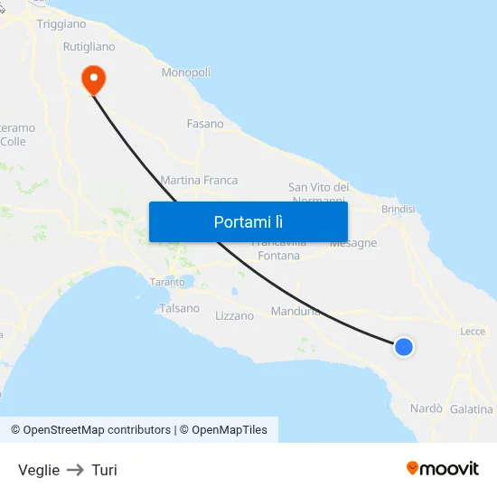 Veglie to Turi map