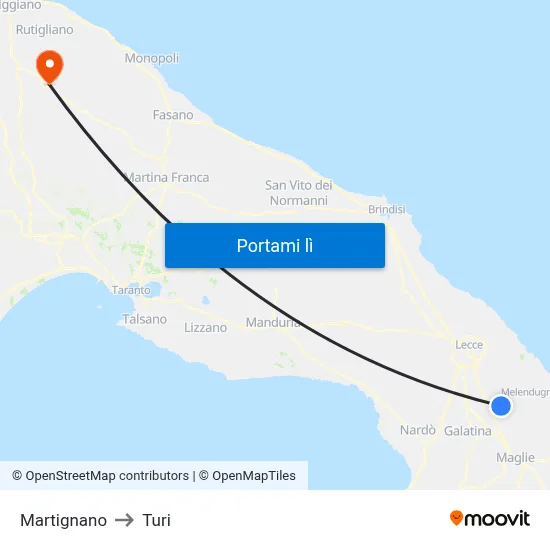 Martignano to Turi map