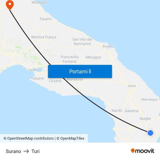 Surano to Turi map