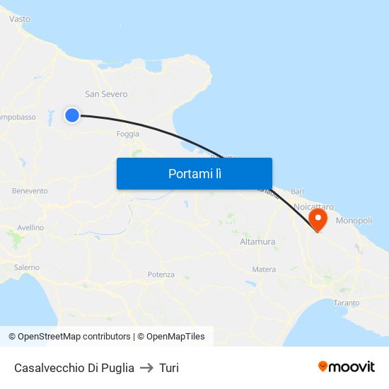 Casalvecchio Di Puglia to Turi map