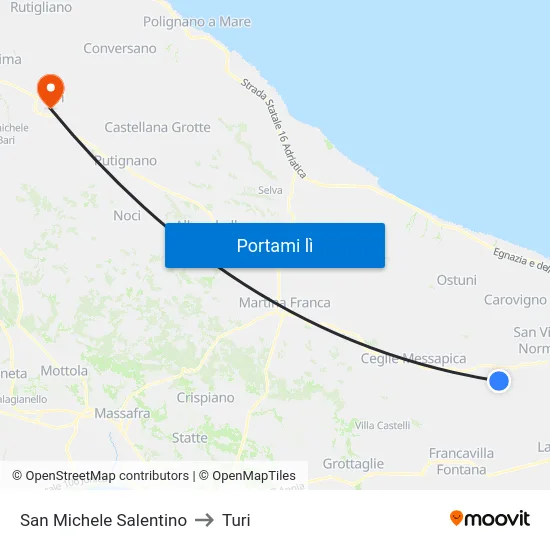 San Michele Salentino to Turi map