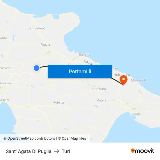 Sant' Agata Di Puglia to Turi map