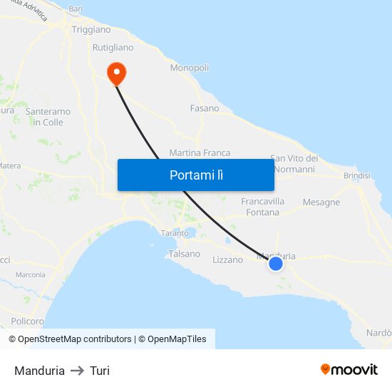 Manduria to Turi map