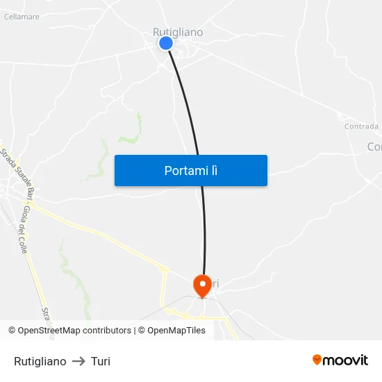 Rutigliano to Turi map