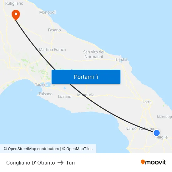 Corigliano D' Otranto to Turi map