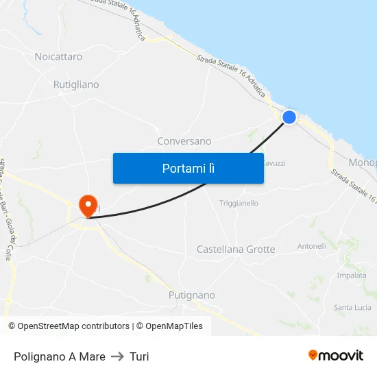 Polignano A Mare to Turi map