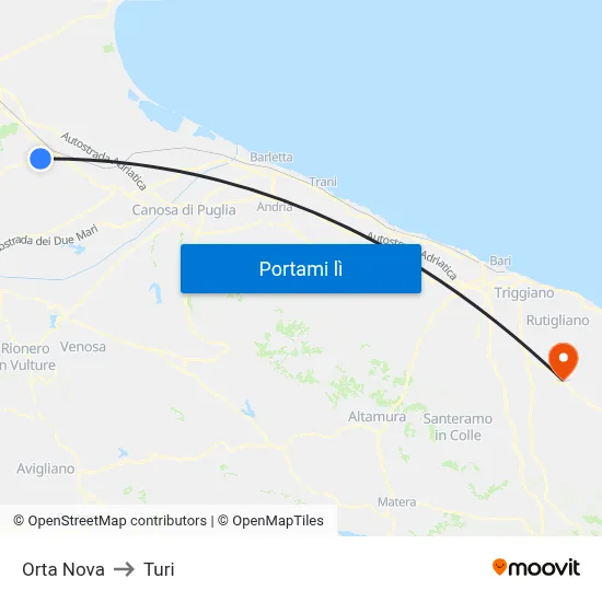 Orta Nova to Turi map