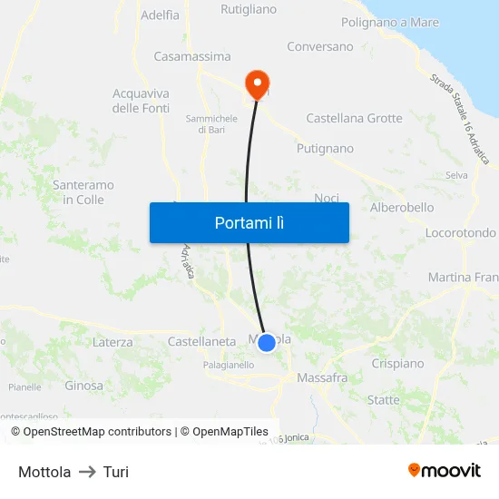 Mottola to Turi map