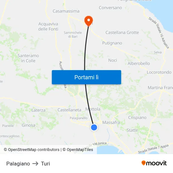 Palagiano to Turi map