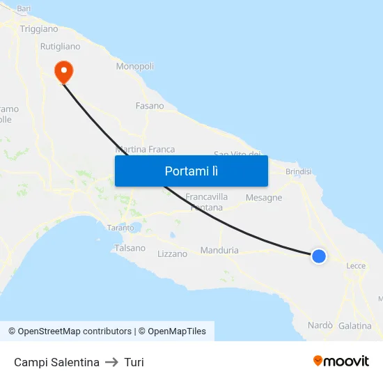 Campi Salentina to Turi map