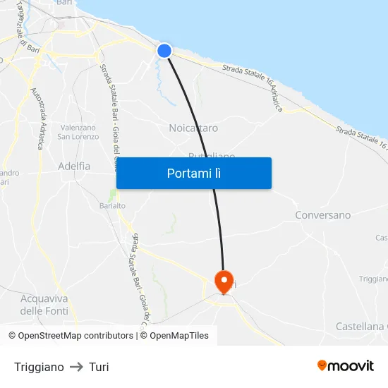 Triggiano to Turi map
