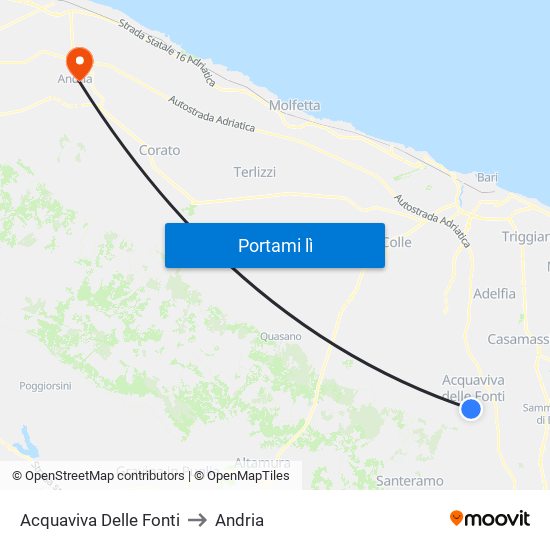 Acquaviva Delle Fonti to Andria map