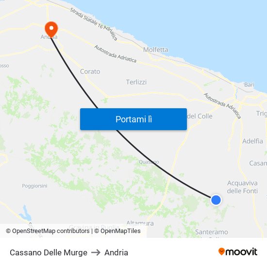 Cassano Delle Murge to Andria map