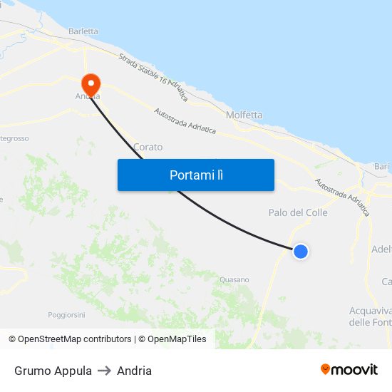 Grumo Appula to Andria map