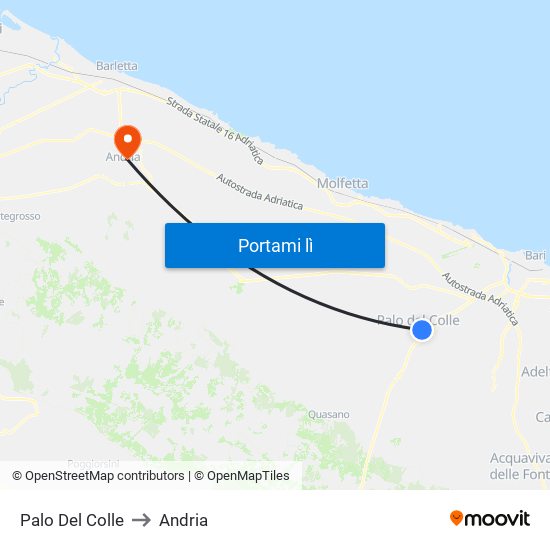 Palo Del Colle to Andria map