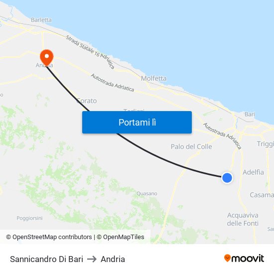 Sannicandro Di Bari to Andria map