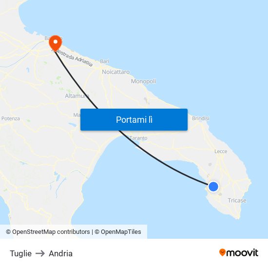 Tuglie to Andria map