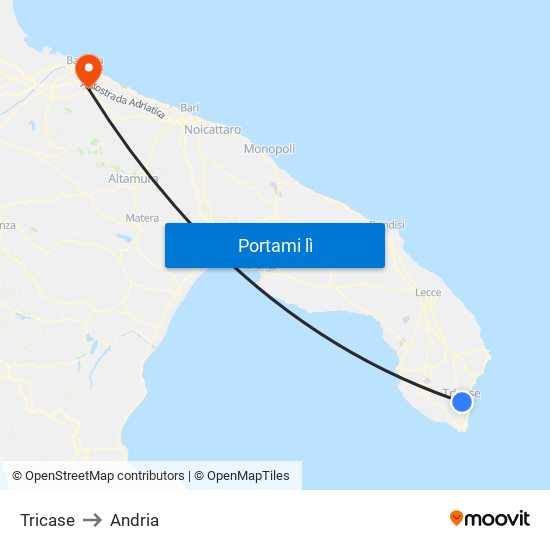 Tricase to Andria map