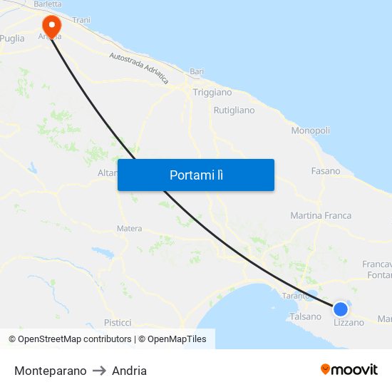 Monteparano to Andria map