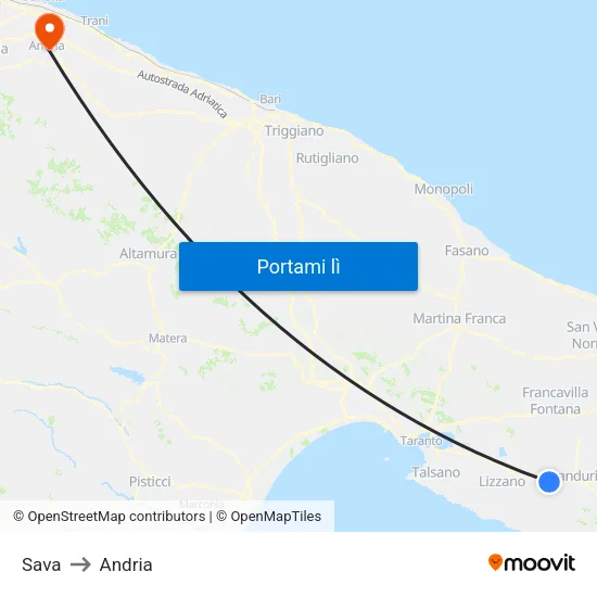 Sava to Andria map